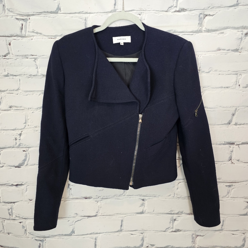 Carven Navy Asymetric Zip Jacket